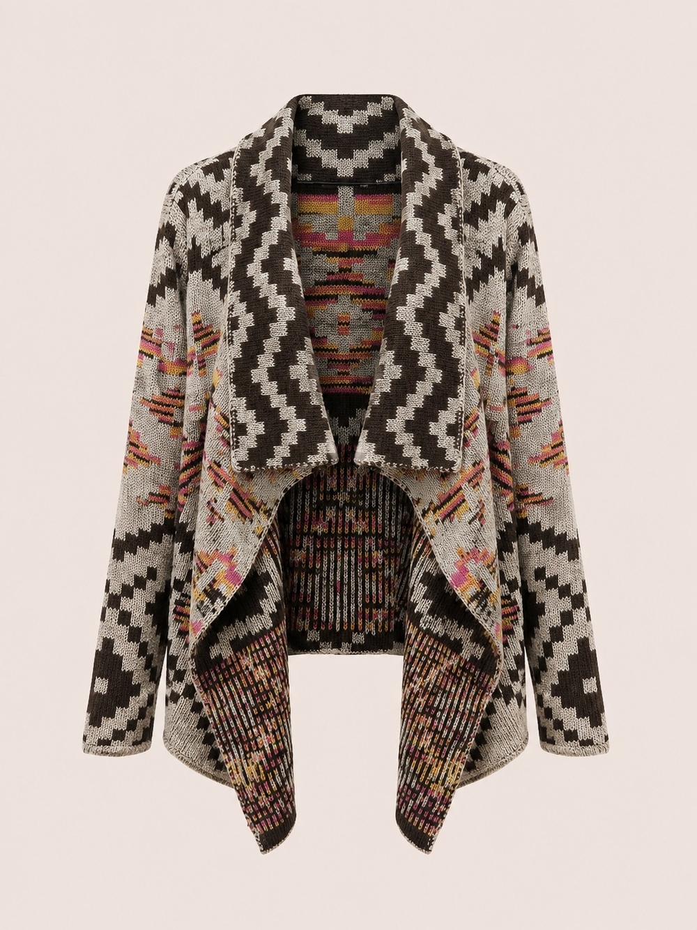 Draped Open Front Geometric Artsy Eclectic Cardigan - Picture 11 of 11